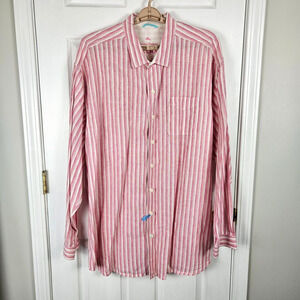 Tommy Bahama Relax 100% Linen Striped Button Down Shirt Size 3XLT Tall Casual
